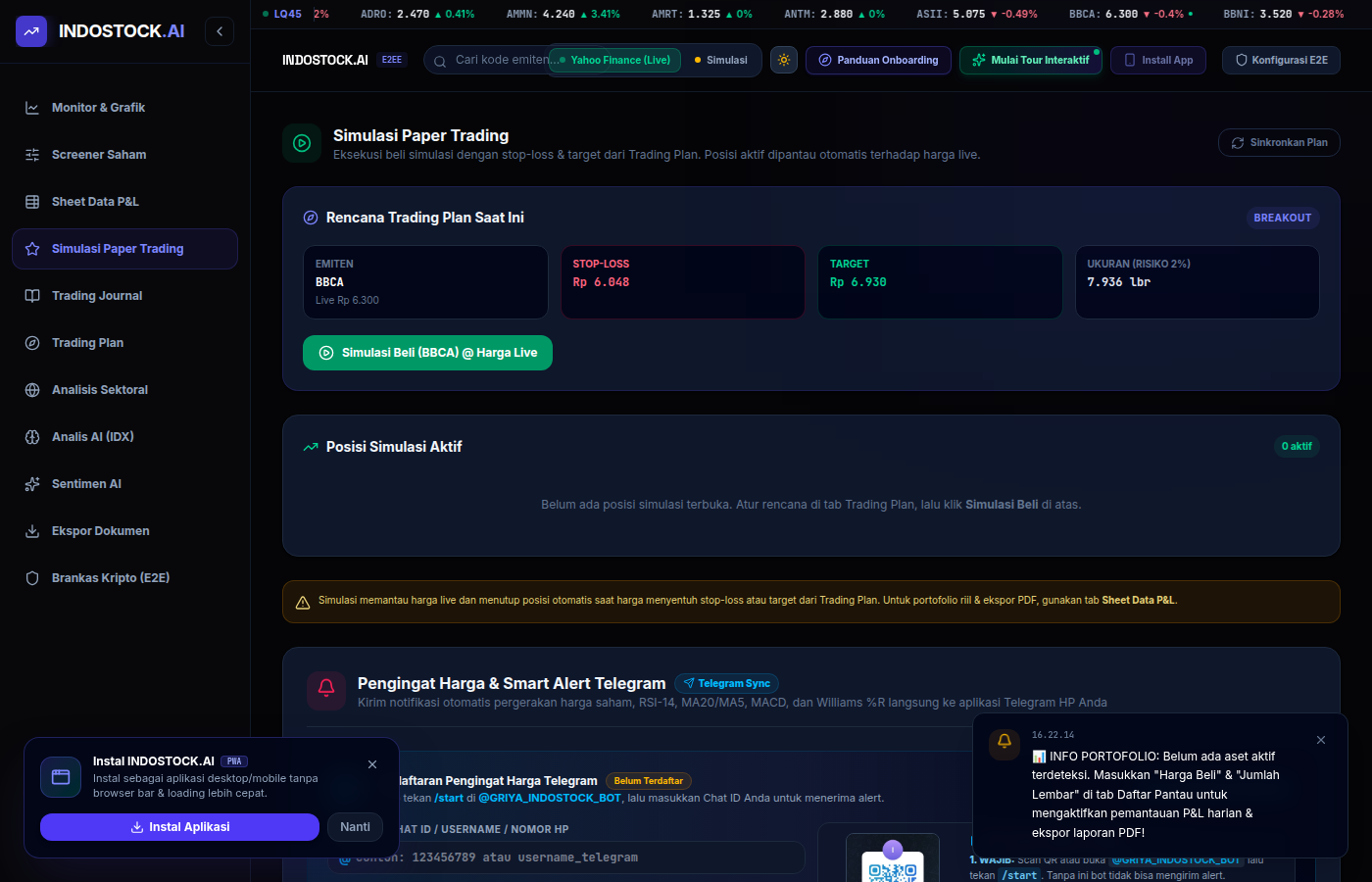 Pengaturan alert harga saham IDX dengan notifikasi Telegram