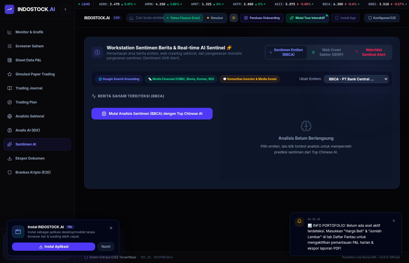 Dashboard sentimen berita saham IDX dan analisis pasar harian